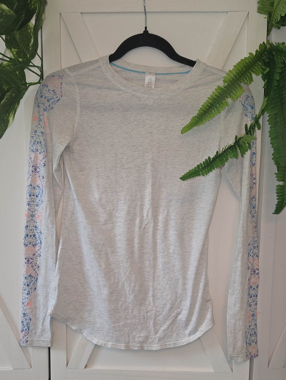 Ivivva Light Gray Long Sleeve Top with Blue and Pink Sleeve Panels